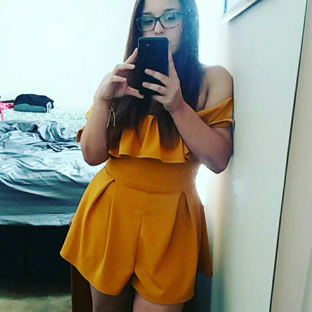 Mustard off shoulder romper